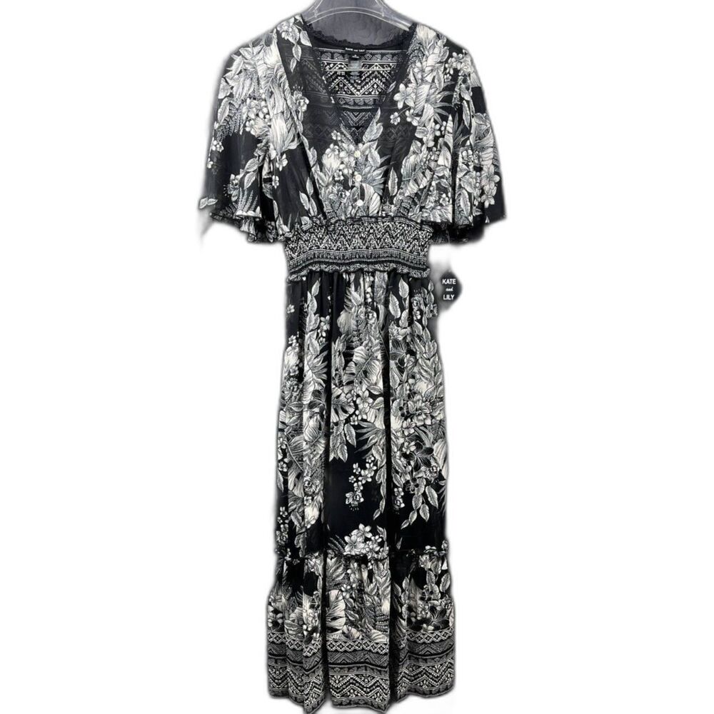 Kate & Lily Floral Print Ruched Waist Bohemian Cowgirl Tiered Dress SZ 4:NWT